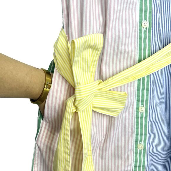 J. Crew Womens Rainbow Stripe Shirt Dress Size 0 Sleeveless Button Up Preppy - Picture 5 of 8